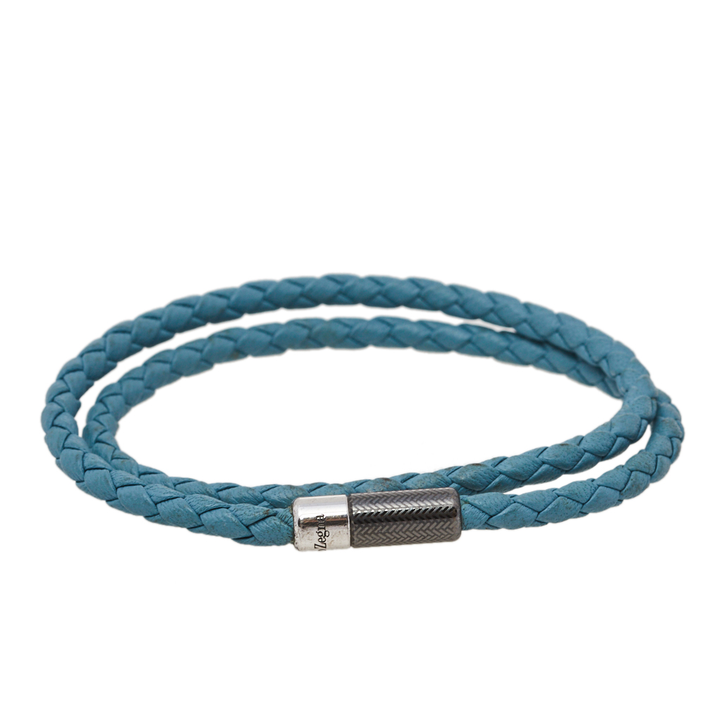 Pre-owned Ermenegildo Zegna Blue Woven Leather Double Wrap Bracelet
