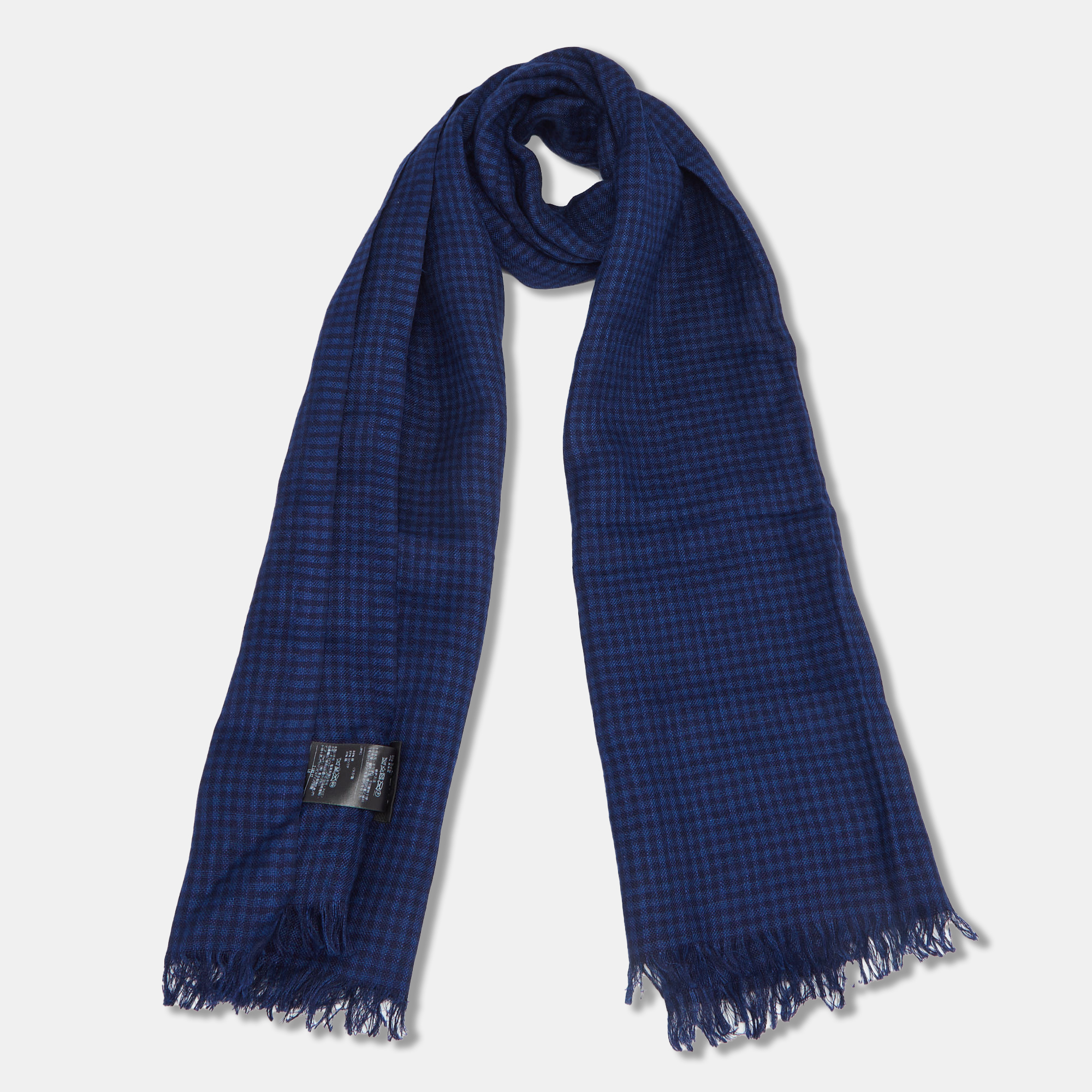 

Ermenegildo Zegna Blue Gingham Check Linen Blend Scarf