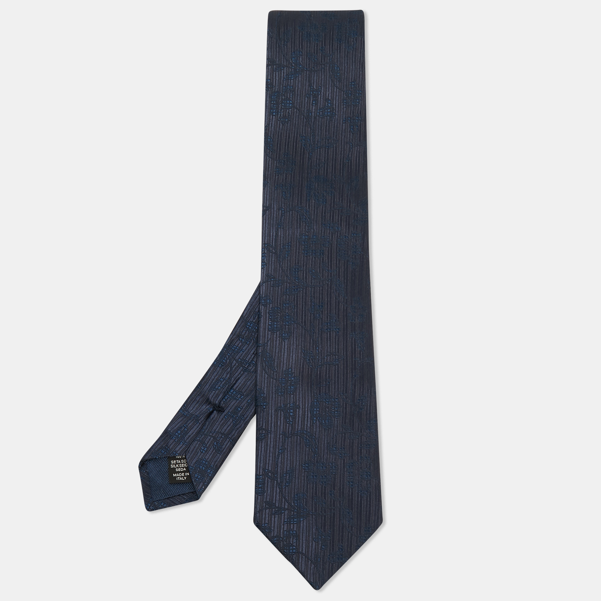 Pre-owned Ermenegildo Zegna Navy Blue Floral Patterned Silk Tie