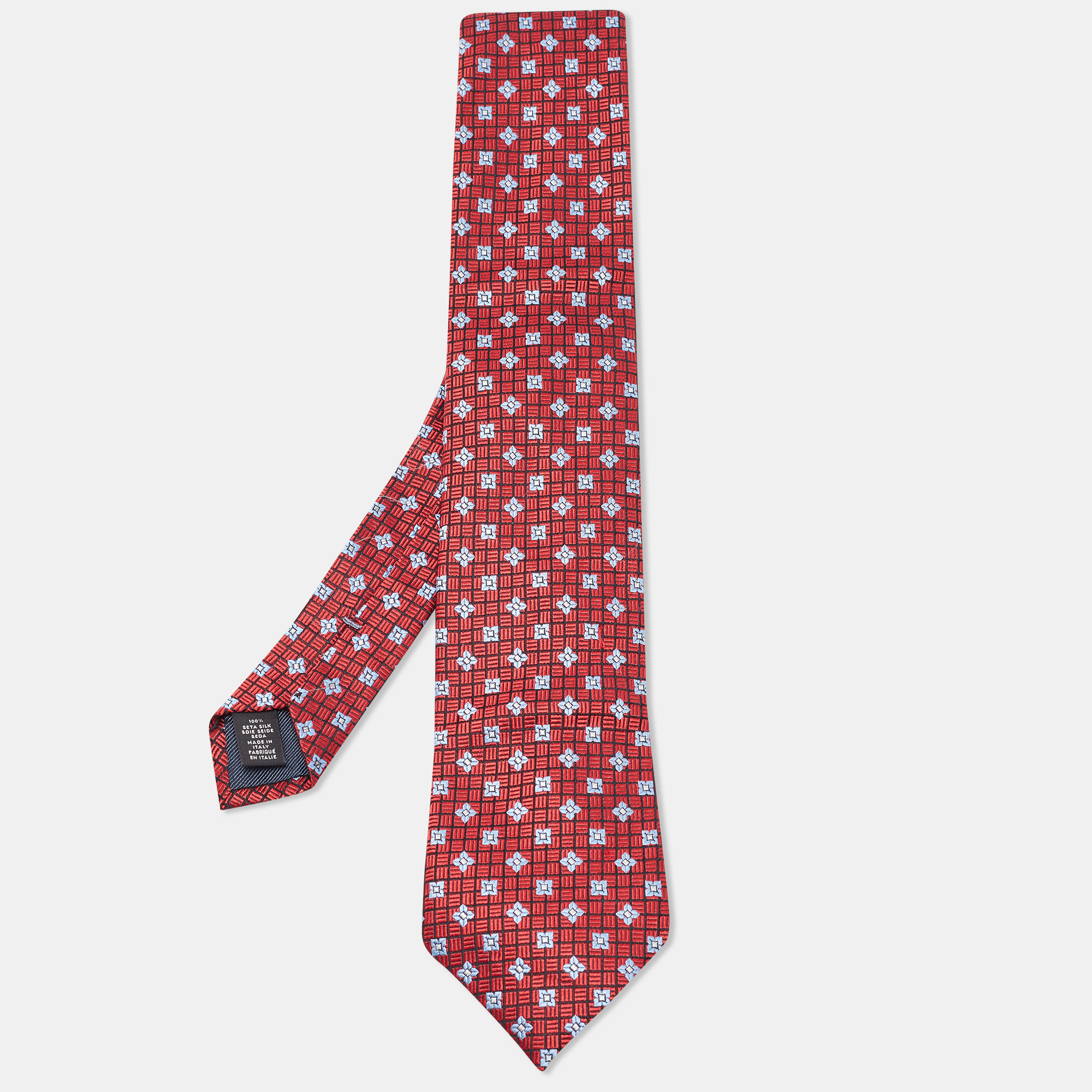 

Ermenegildo Zegna Red Checked Floral Jacquard Silk Tie