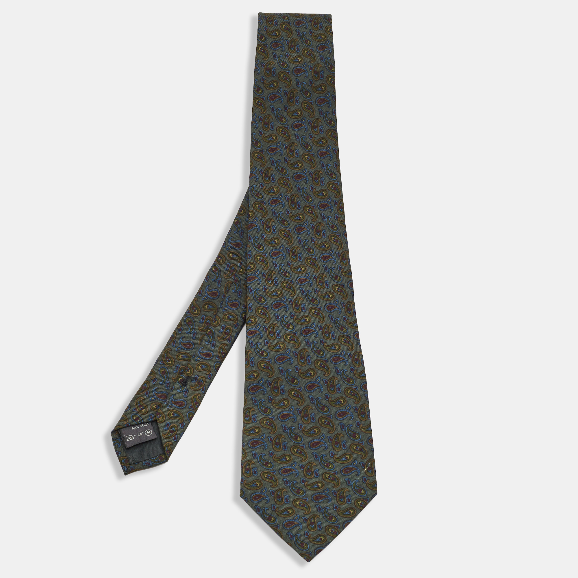 Pre-owned Ermenegildo Zegna Vintage Green Paisley Silk Tie