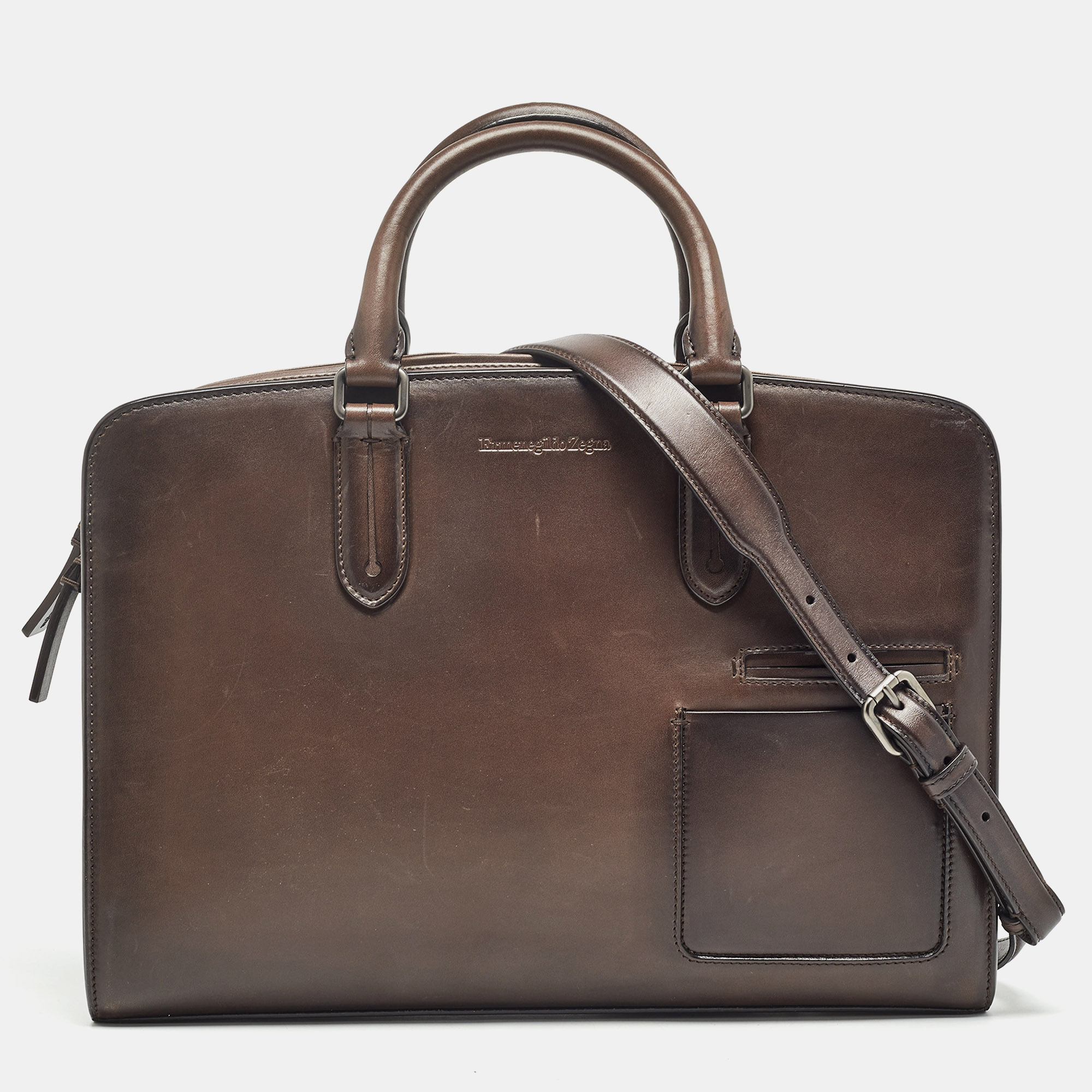 

Ermenegildo Zegna Brown Ombre Leather Briefcase Bag