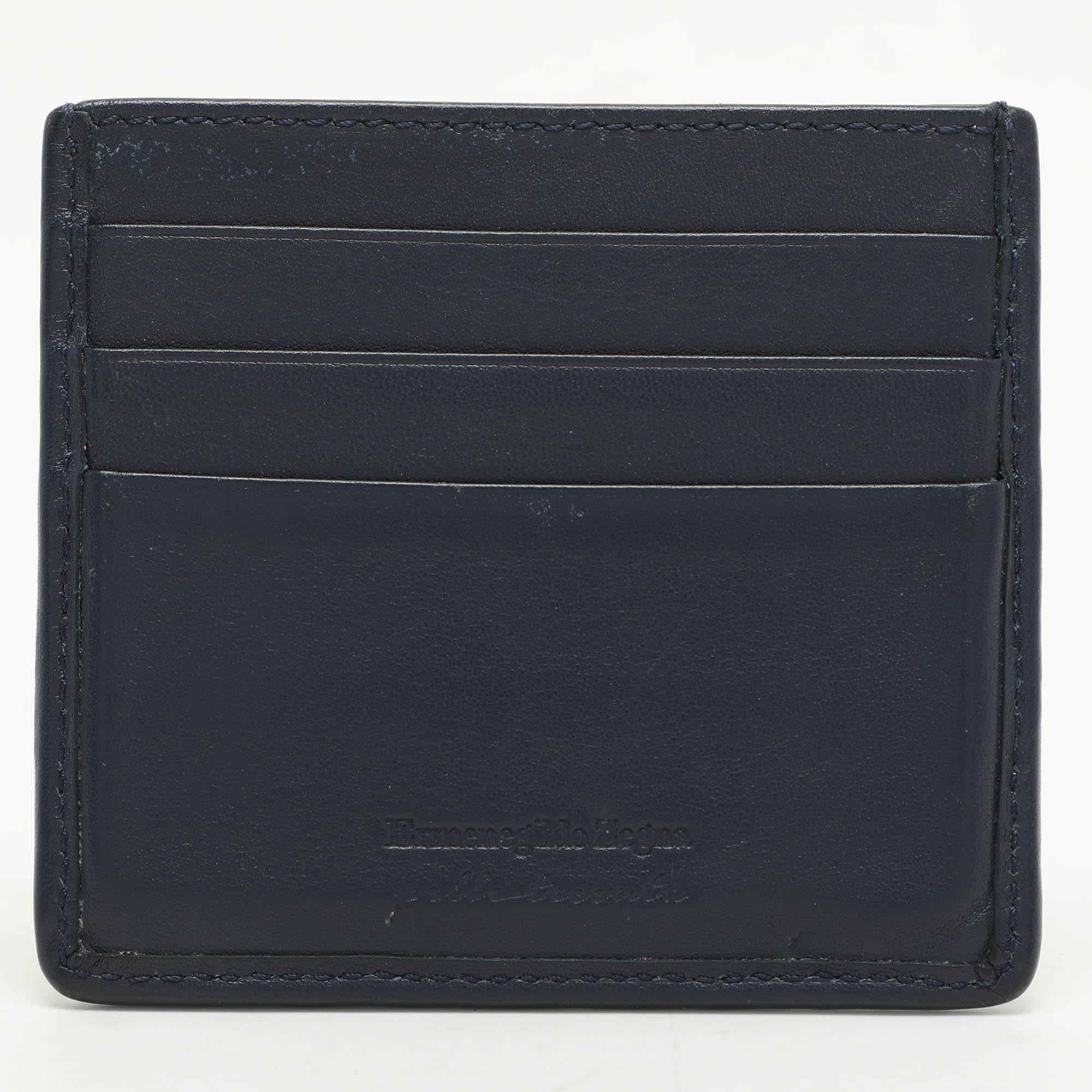 

Ermenegildo Zegna Navy Blue Woven Leather Pelle Tessuta Card Holder