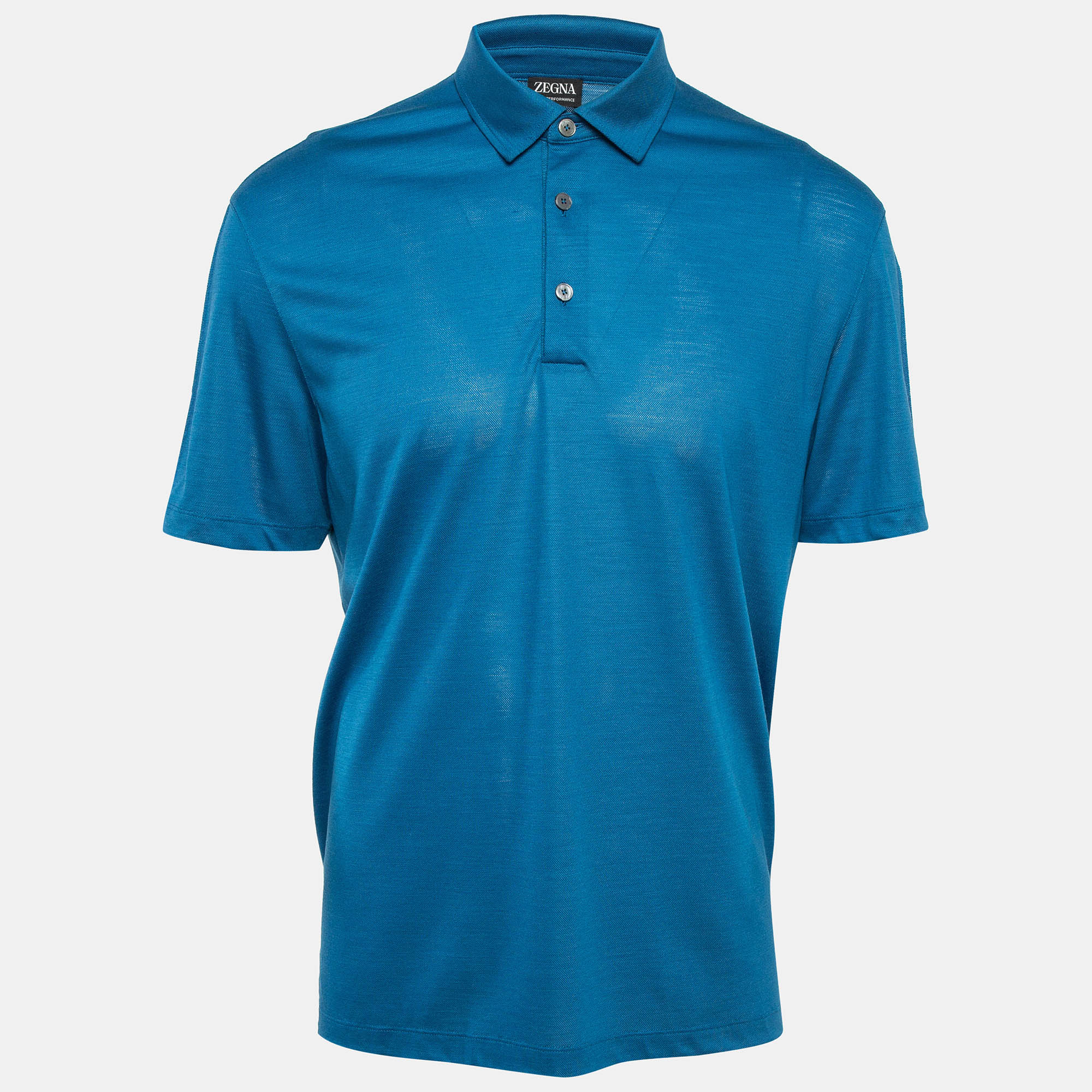 Pre-owned Ermenegildo Zegna Blue Pique Jersey Polo T-shirt Xl