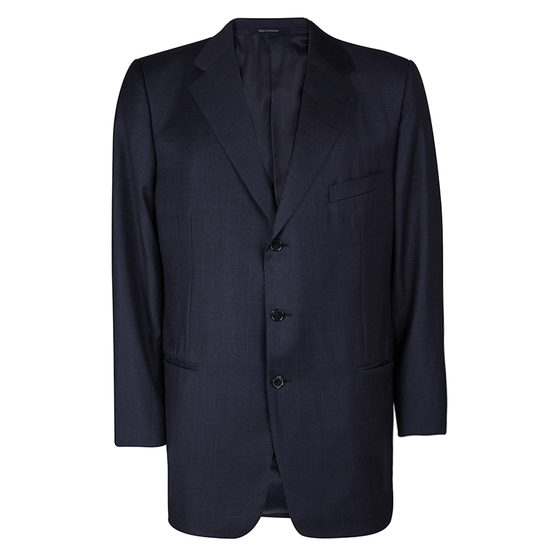 Pre Owned بليزر ايرمنيجيلدو زينيا سو ميسورا صوف كاروهات أزرق كحلي 5XL