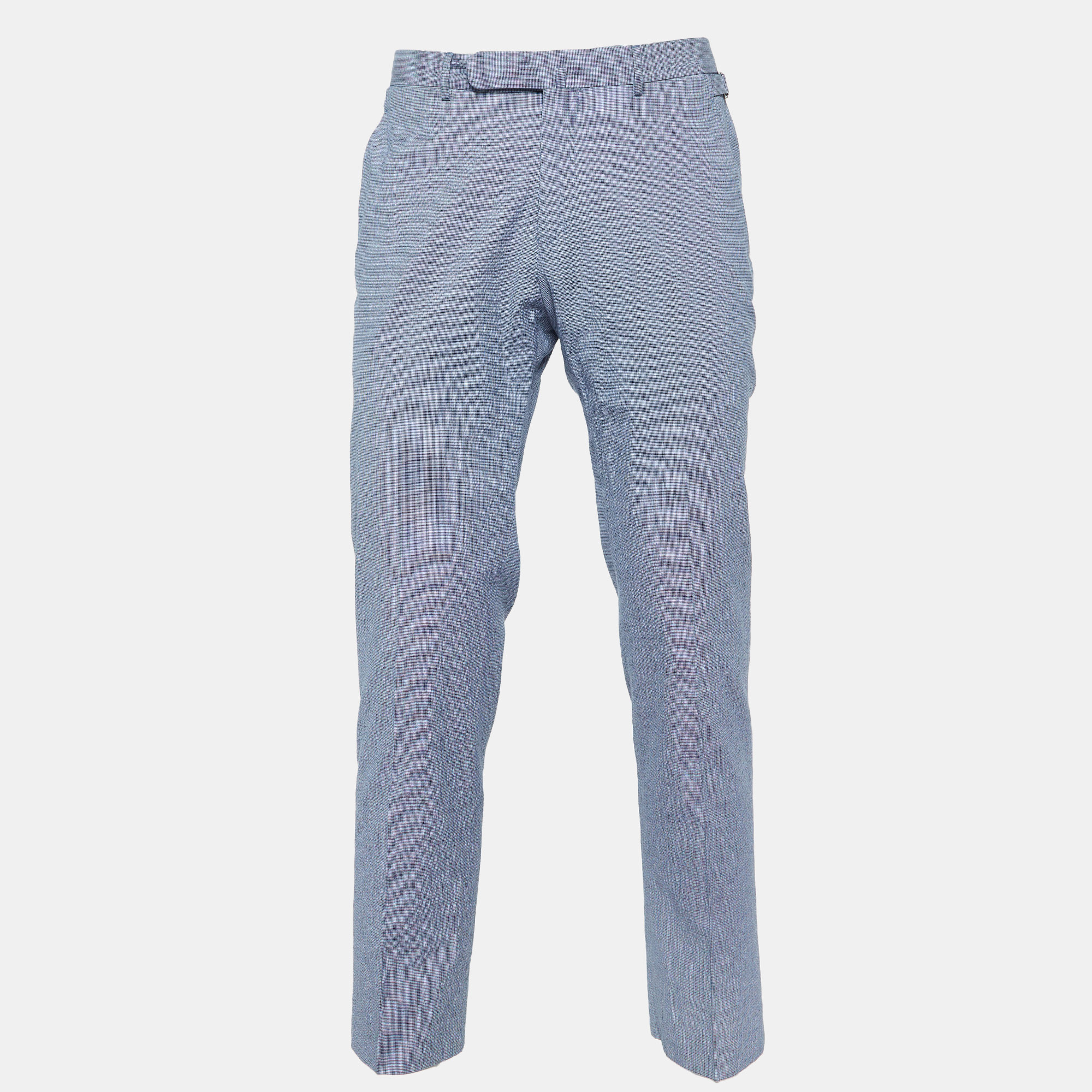 

Ermenegildo Zegna Blue Houndstooth Cotton Slim Fit Pants M