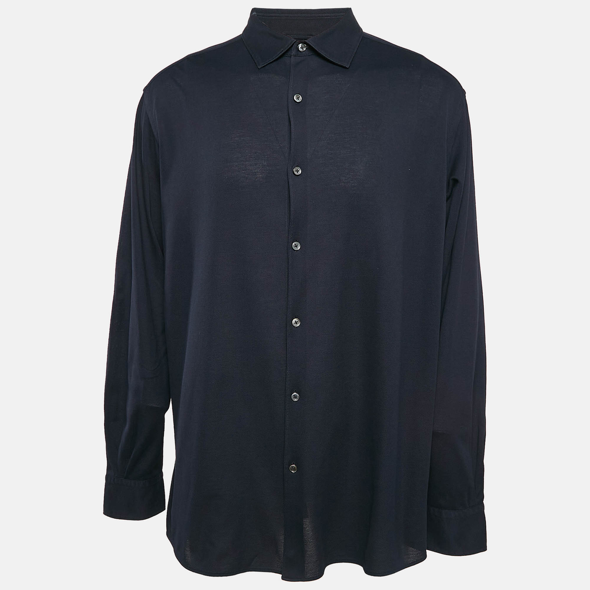 

Ermenegildo Zegna Navy Blue Cotton Pique Button Front Shirt XXL