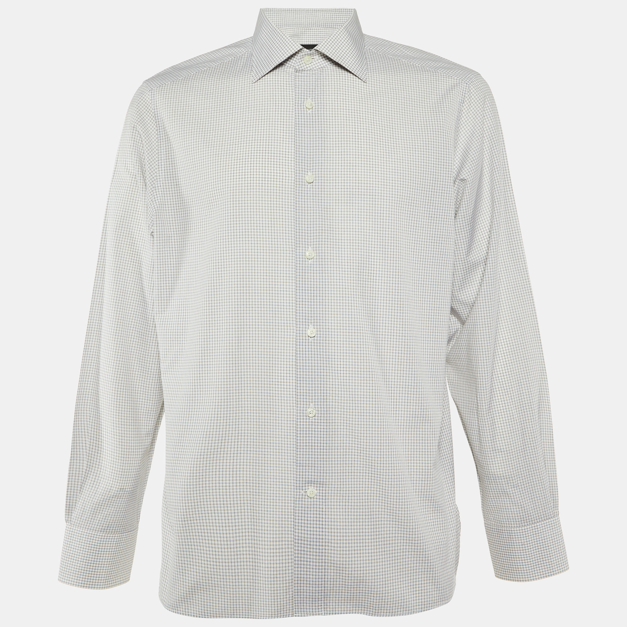 

Ermenegildo Zegna White Check Pattern Cotton Tailored Fit Shirt M