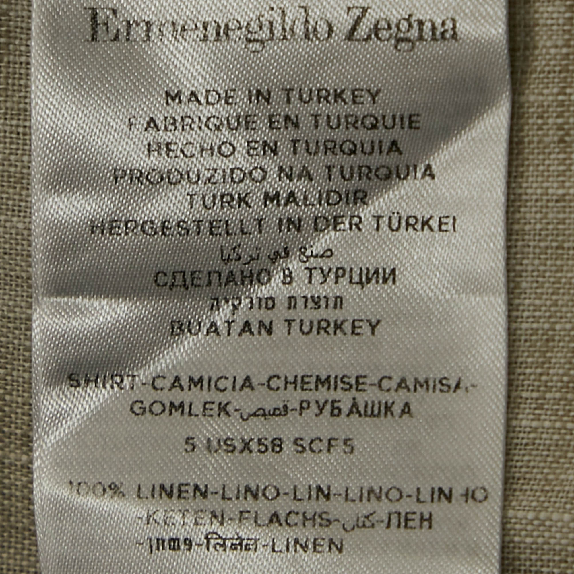 Ermenegildo Zegna Light Grey Linen Half Sleeve Shirt L 