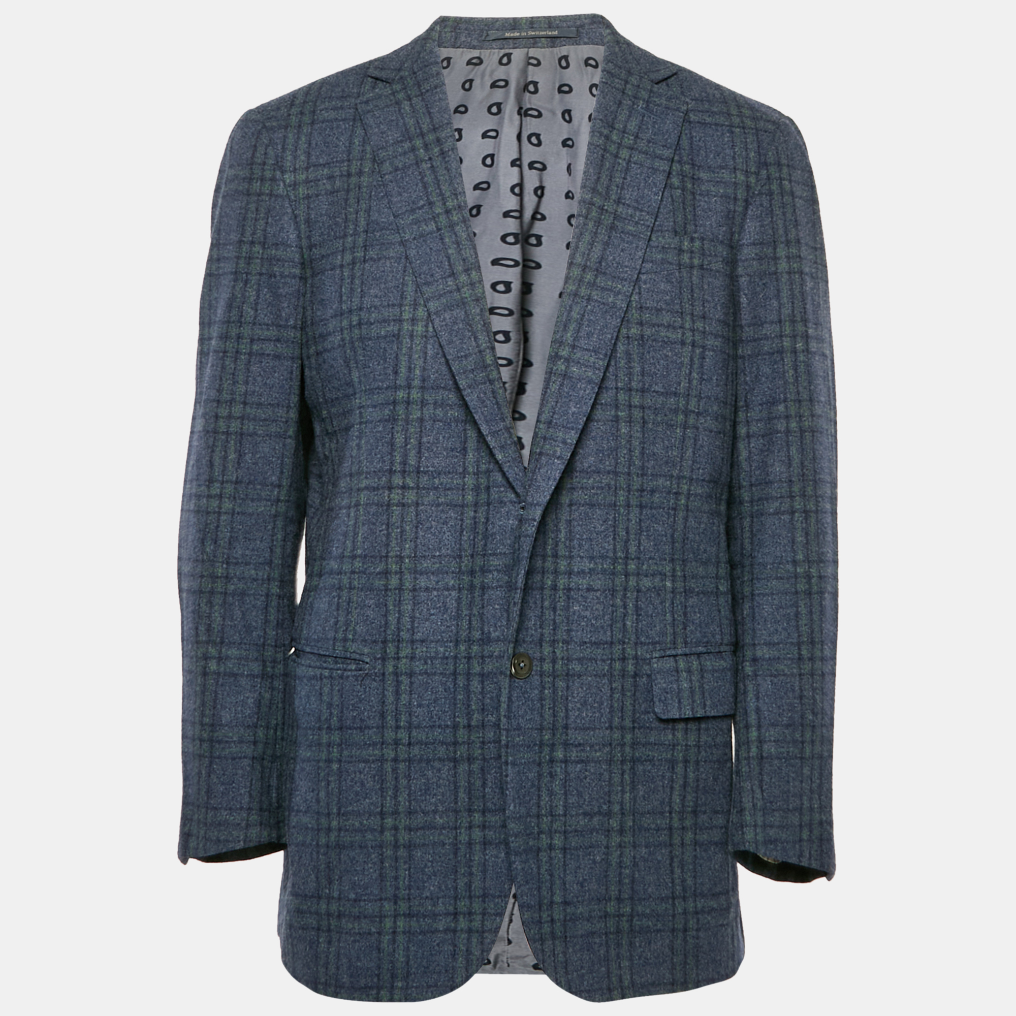 

Ermenegildo Zegna Su Misura Blue Plaid Wool Blazer L, Beige