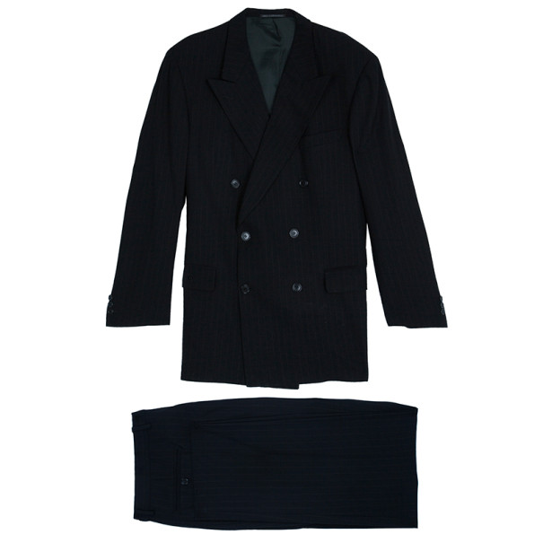 Pre Owned Ermenegildo Zegna Black Pinstripe Suit EU58