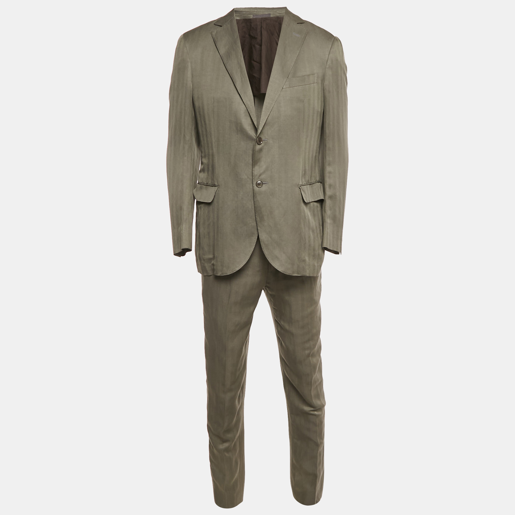

Ermenegildo Zegna Grey Patterned Linen Blend Suit L