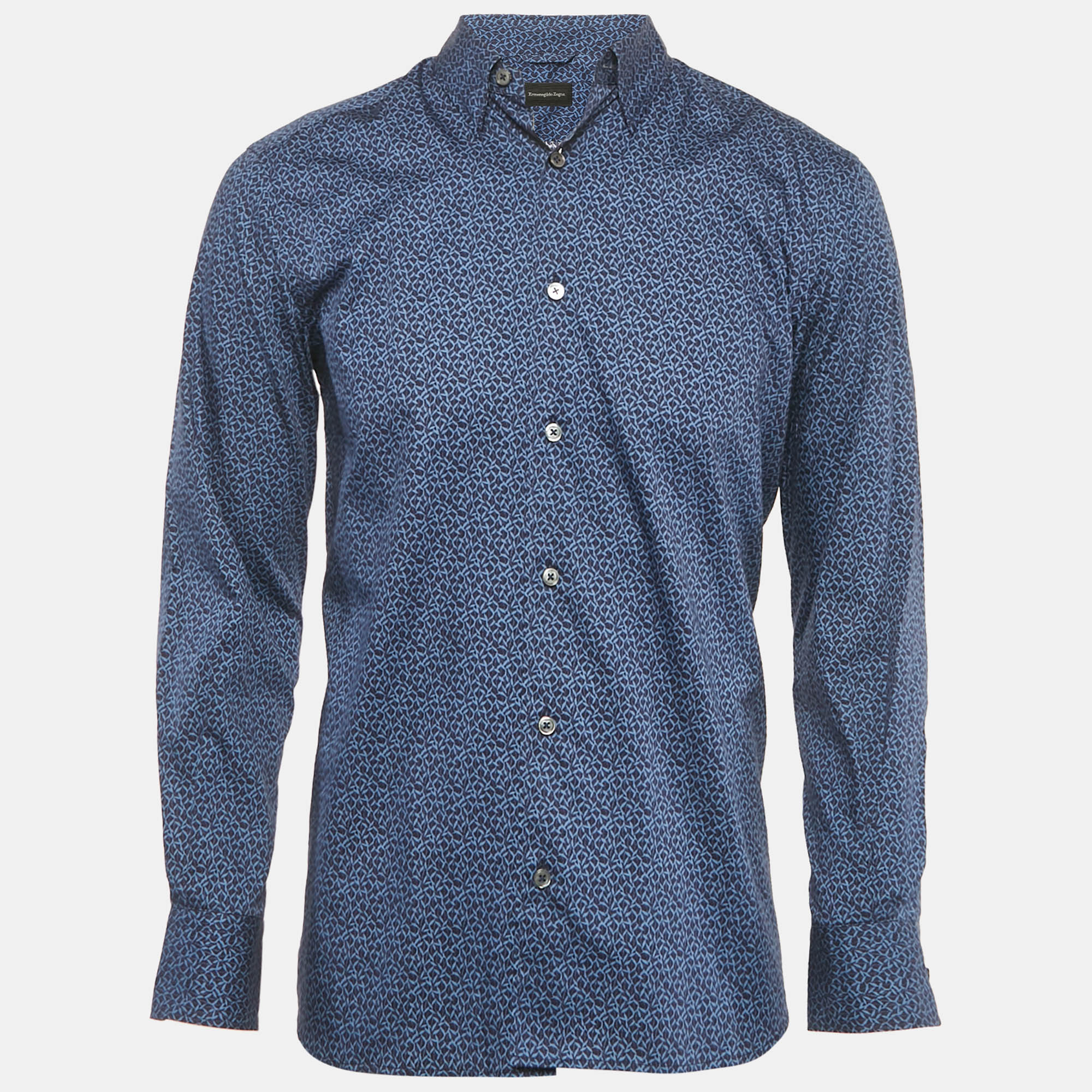 Ermenegildo Zegna Blue Printed Cotton Shirt M