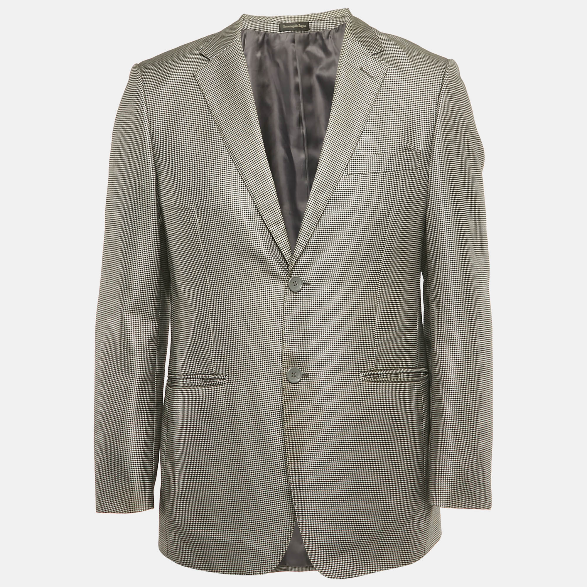 

Ermenegildo Zegna Black /Grey Houndstooth Wool Blend Single Breasted Blazer M