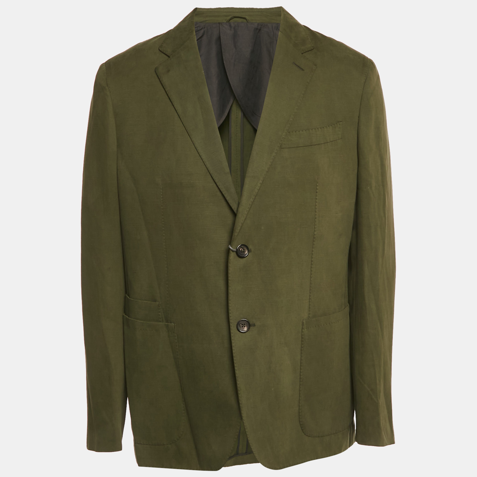 

Ermenegildo Zegna Olive Green Silk Blend Single Breasted Blazer XXL