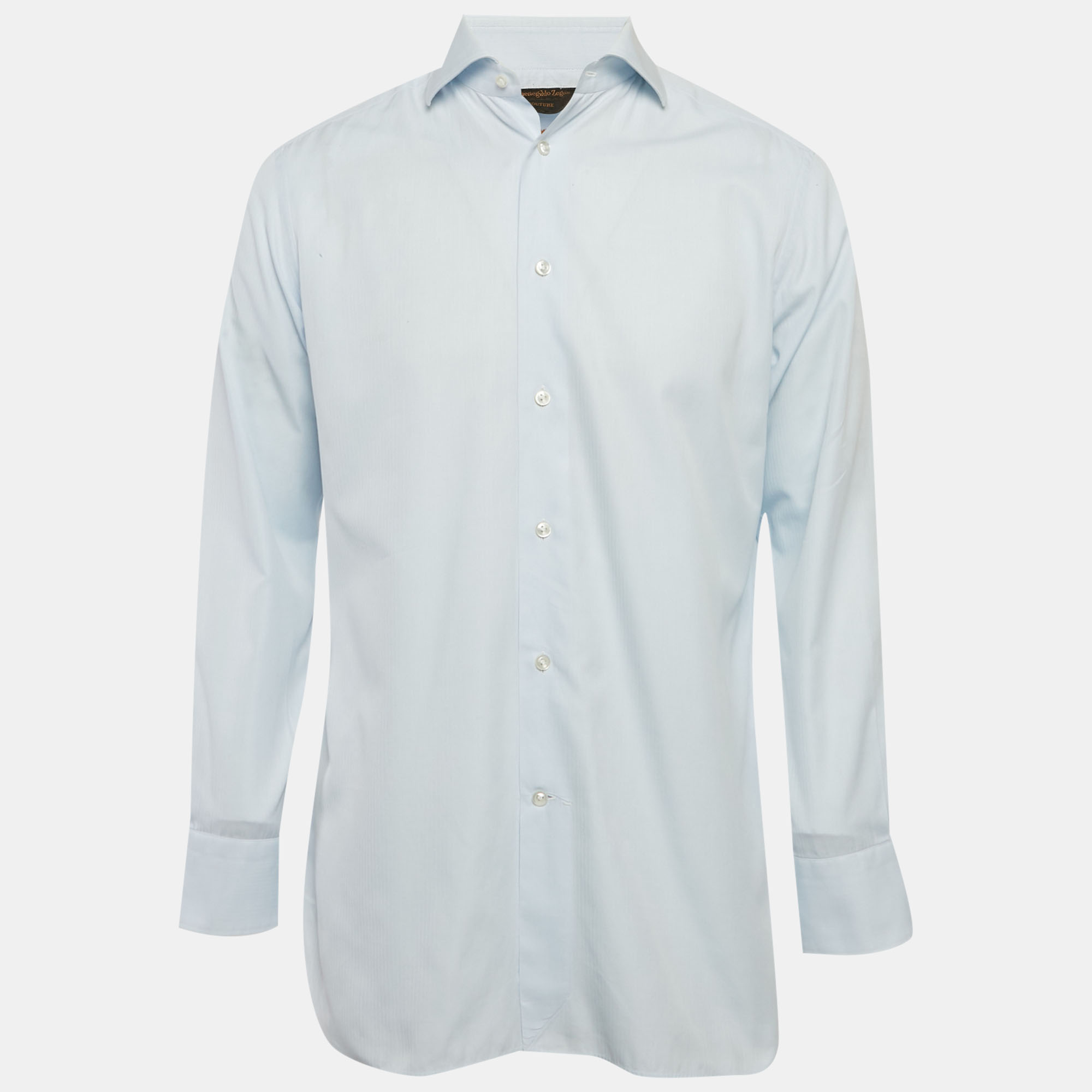 Pre-owned Ermenegildo Zegna Blue Pinstriped Cotton Shirt M