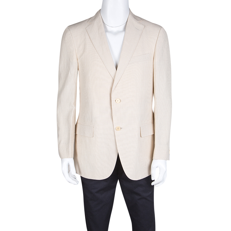 

Ermenegildo Zegna Beige Pinstriped Linen Blend Regular Fit Blazer