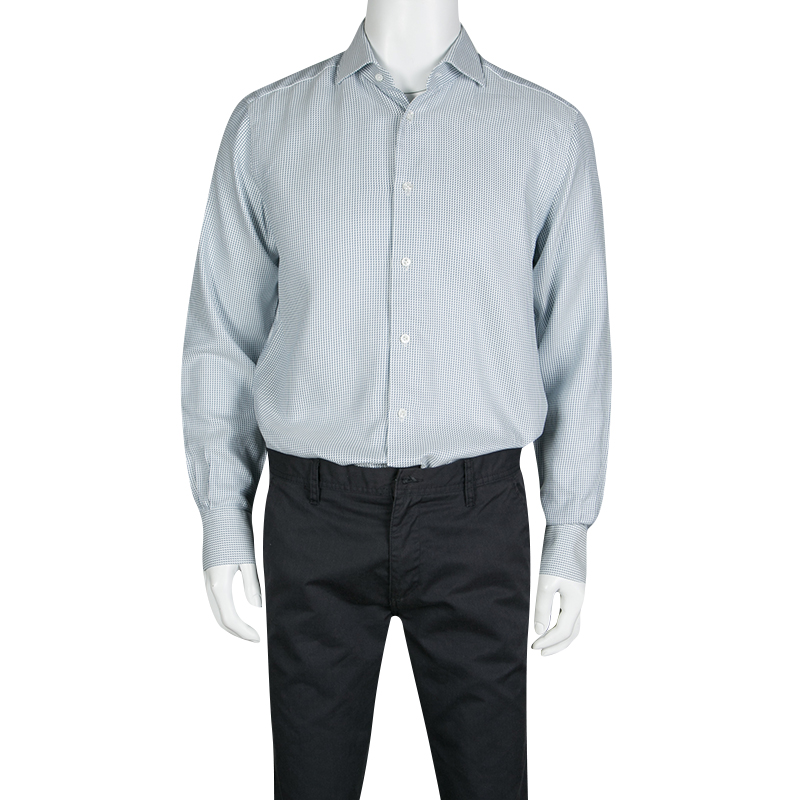 

Ermenegildo Zegna Couture Blue and White Patterned Cotton Long Sleeve Shirt