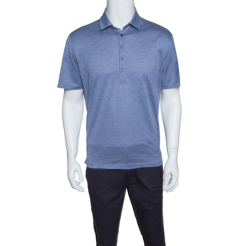 Pre Owned Ermenegildo Zegna Blue Honeycomb Pattern Short Sleeve Polo T-Shirt M
