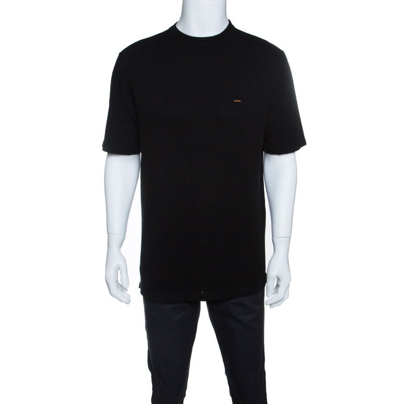 Pre Owned تي شيرت ايرمنيجيلدو زينيا مطرز شعار تريكو أسود كوتور L