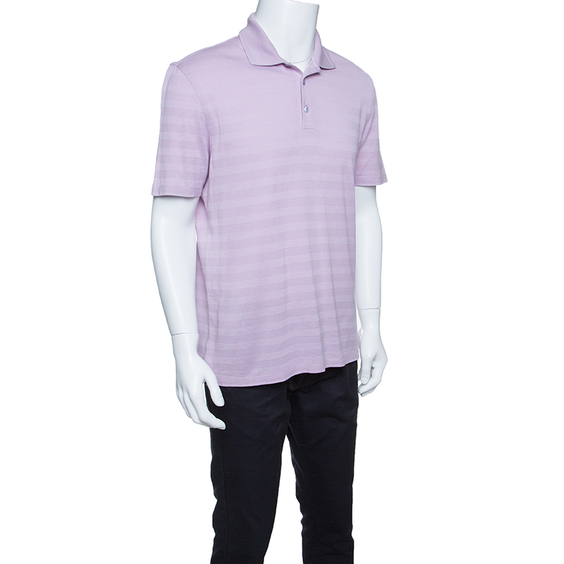 

Ermenegildo Zegna Purple Perforated Striped Cotton Knit Short Sleeve Polo T-Shirt