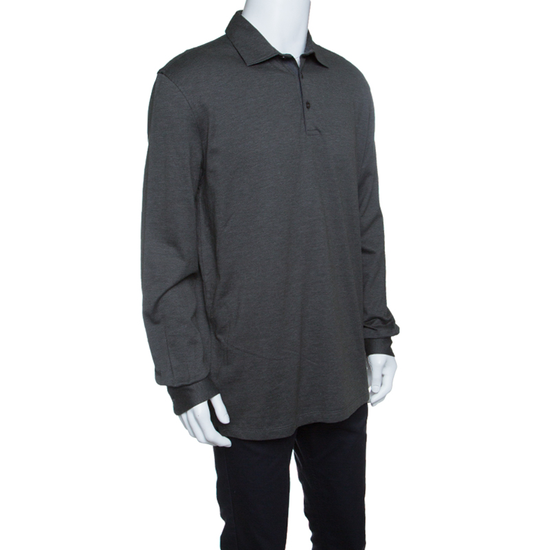 

Ermenegildo Zegna Grey Honeycomb Knit Collared Long Sleeve T-Shirt