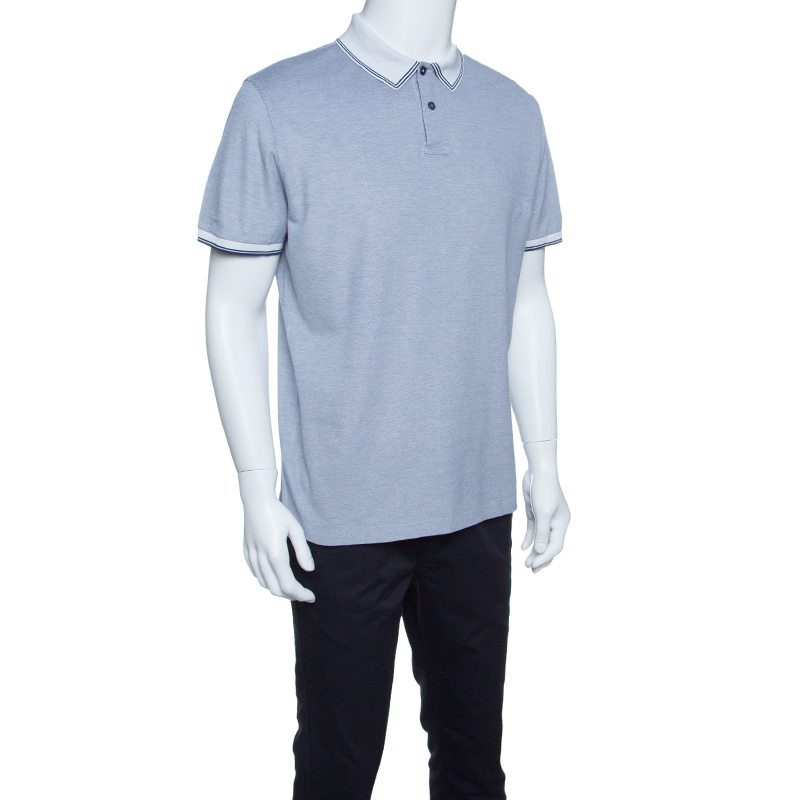 

Ermenegildo Zegna Navy Blue and White Honeycomb Knit Polo T-Shirt