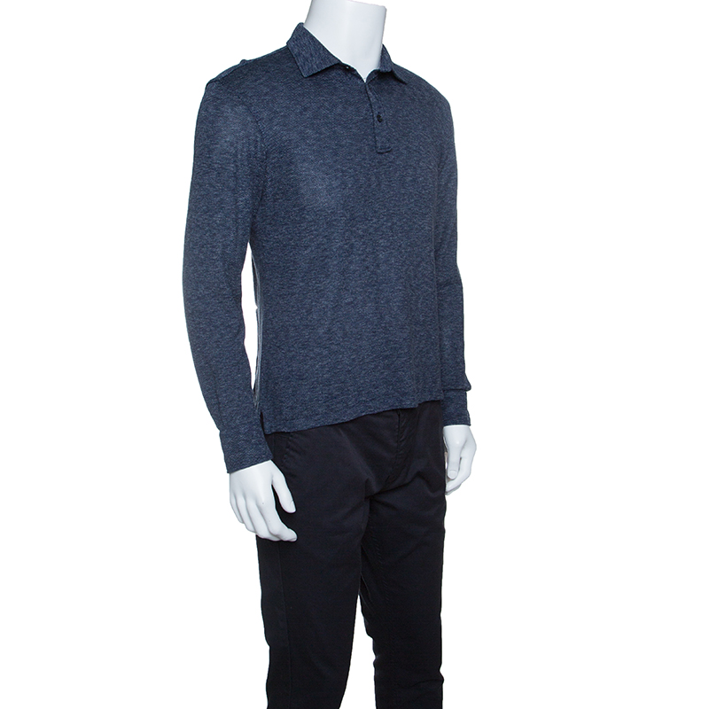 

Ermenegildo Zegna Navy Blue Silk Knit Long Sleeve Polo T-Shirt