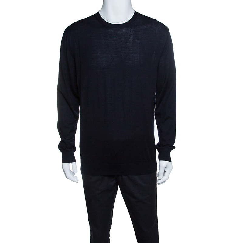 مملوكة مسبقًا سويتر ايرمنيجيلدو زينيا حواف مضلعة كحلي برفورمانس مرتفع L