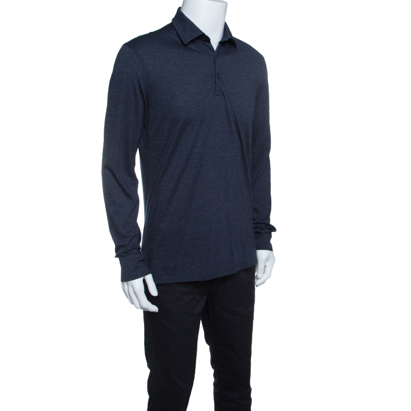 

Ermenegildo Zegna Navy Blue Wool Cotton Knit long Sleeve Polo T-Shirt