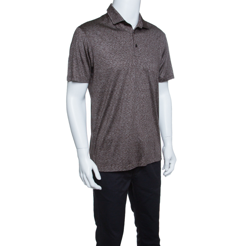 

Ermenegildo Zegna Brown and White Silk Polo T-Shirt