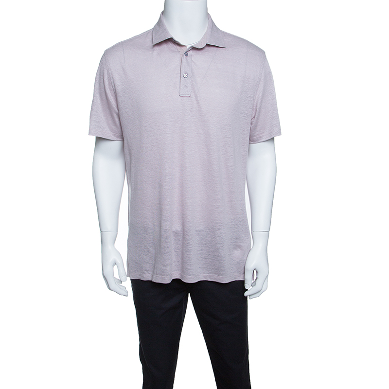 Ermenegildo Zegna Dull Pink Linen Short Sleeve Polo T-Shirt M