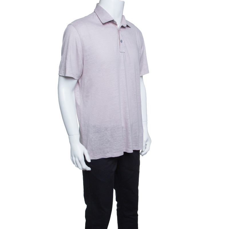 

Ermenegildo Zegna Dull Pink Linen Short Sleeve Polo T-Shirt