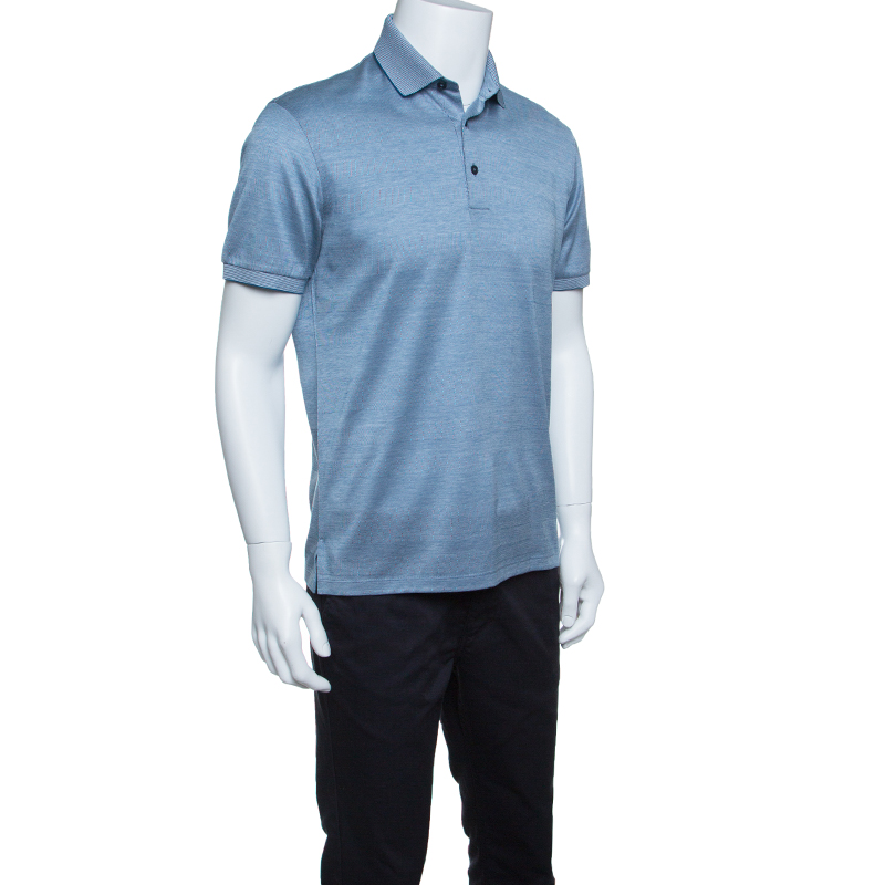 

Ermenegildo Zegna Navy Blue and White Cotton Knit Short Sleeve Polo T-Shirt