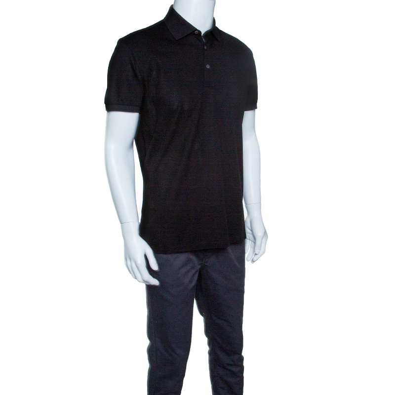 

Ermenegildo Zegna Black Honeycomb Knit Polo T-Shirt