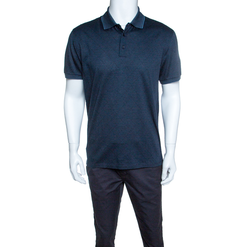 Pre Owned Ermenegildo Zegna Teal Argyle Pattern Cotton Jacquard Polo T-Shirt M