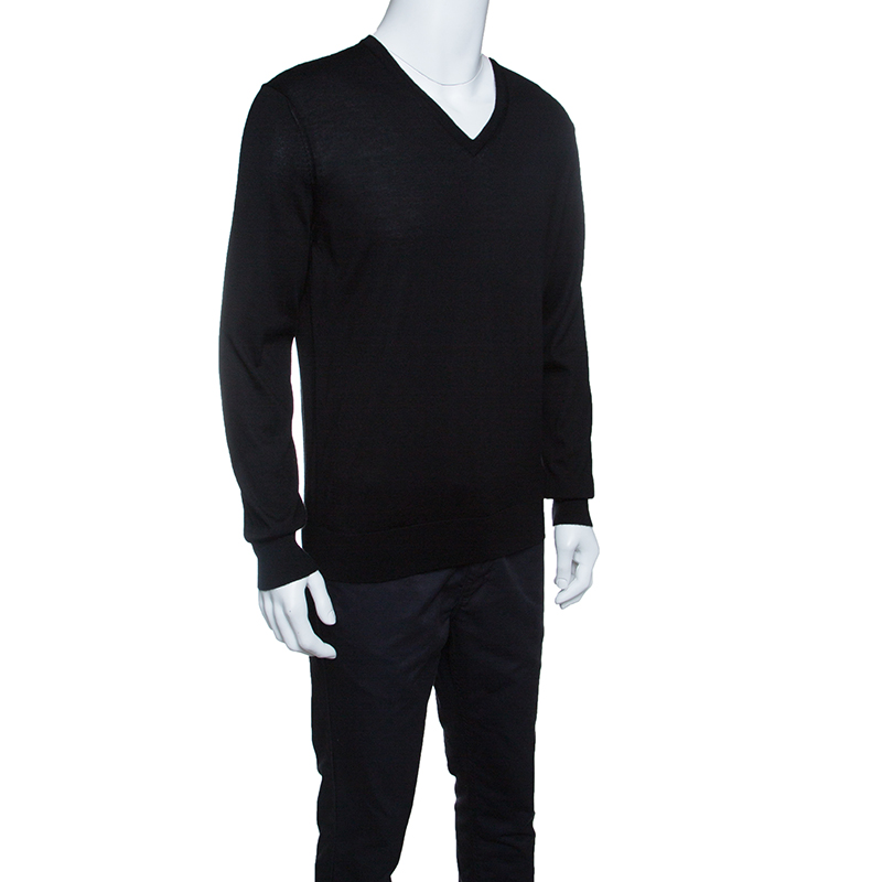 

Ermenegildo Zegna Cashseta Light Black Ribbed Trim V-Neck Sweater