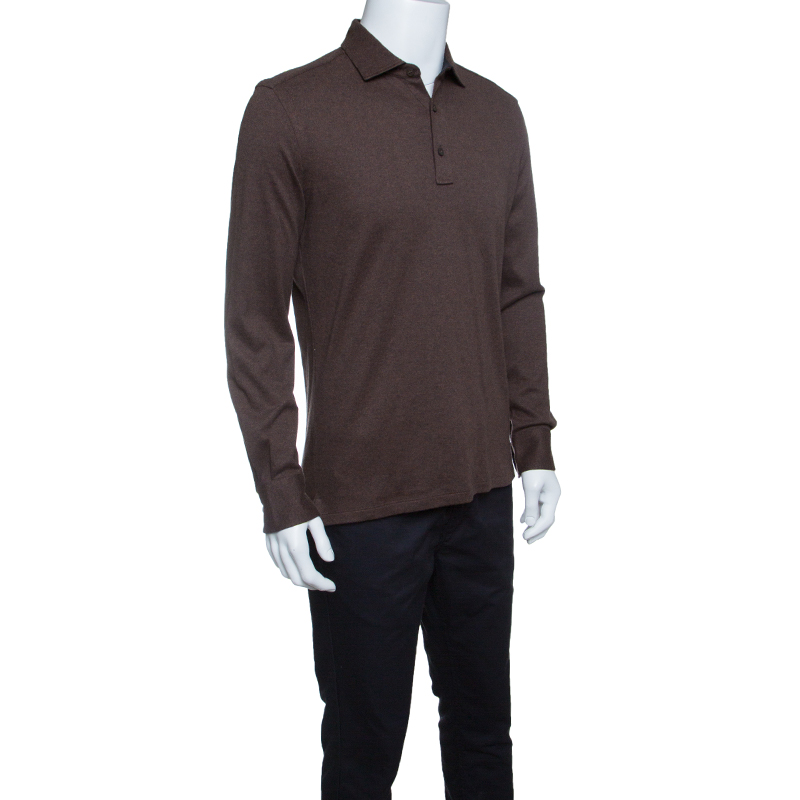 

Ermenegildo Zegna Brown Cotton Knit Long Sleeve Polo Shirt