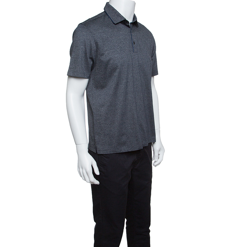 

Ermenegildo Zegna Grey Marled Cotton Polo T-Shirt