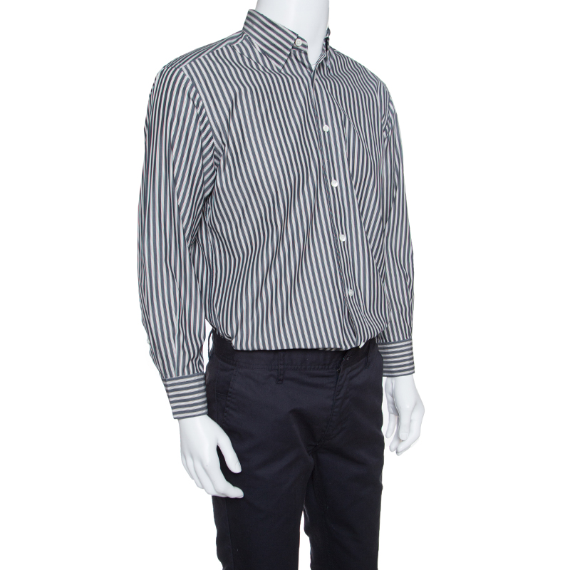 

Ermenegildo Zegna Grey Striped Cotton Button Down Long Sleeve Shirt
