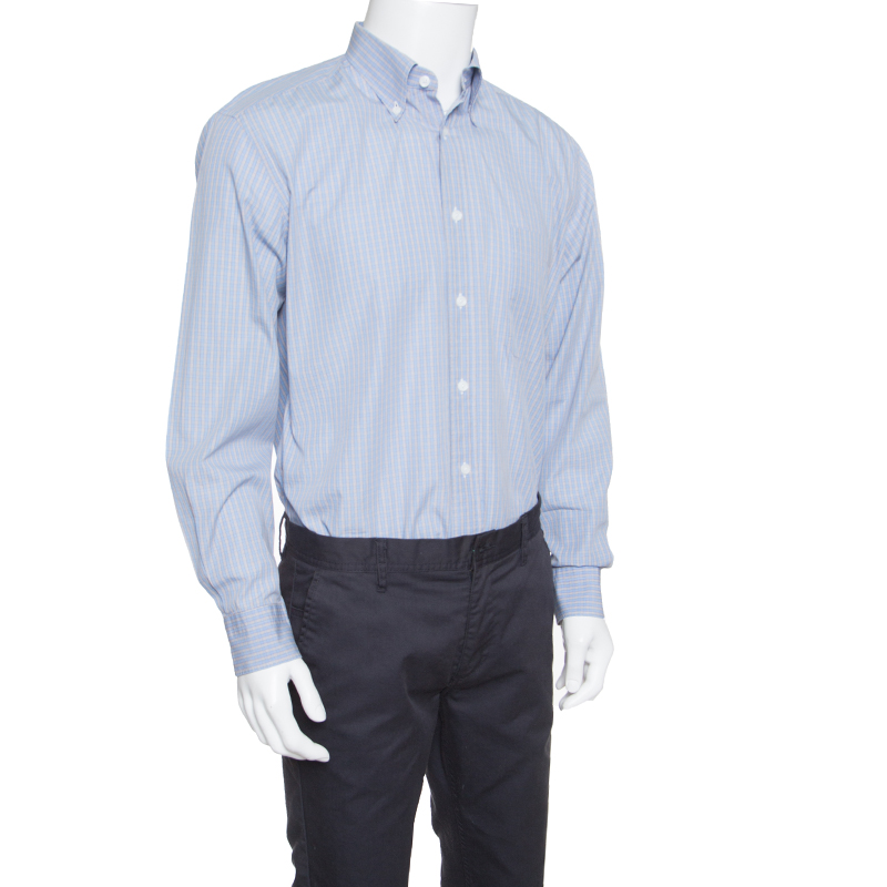 

Ermenegildo Zegna Blue Checked Cotton Regular Fit Button Down Shirt