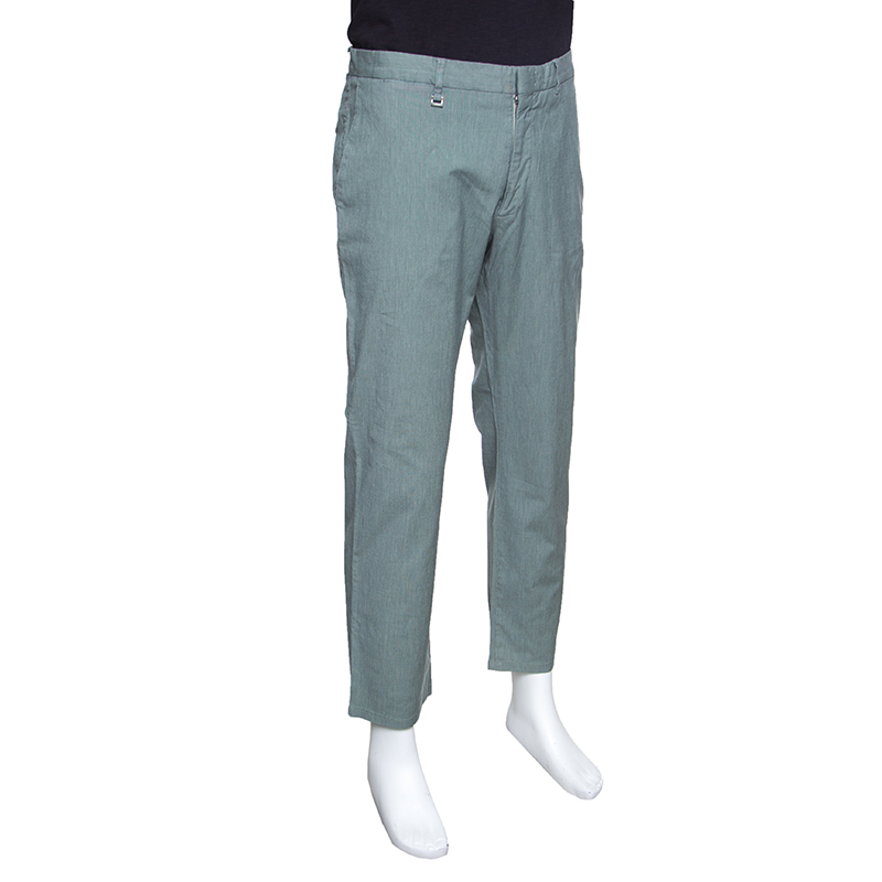 

Ermenegildo Zegna Green Micro Striped Stretch Cotton Trousers