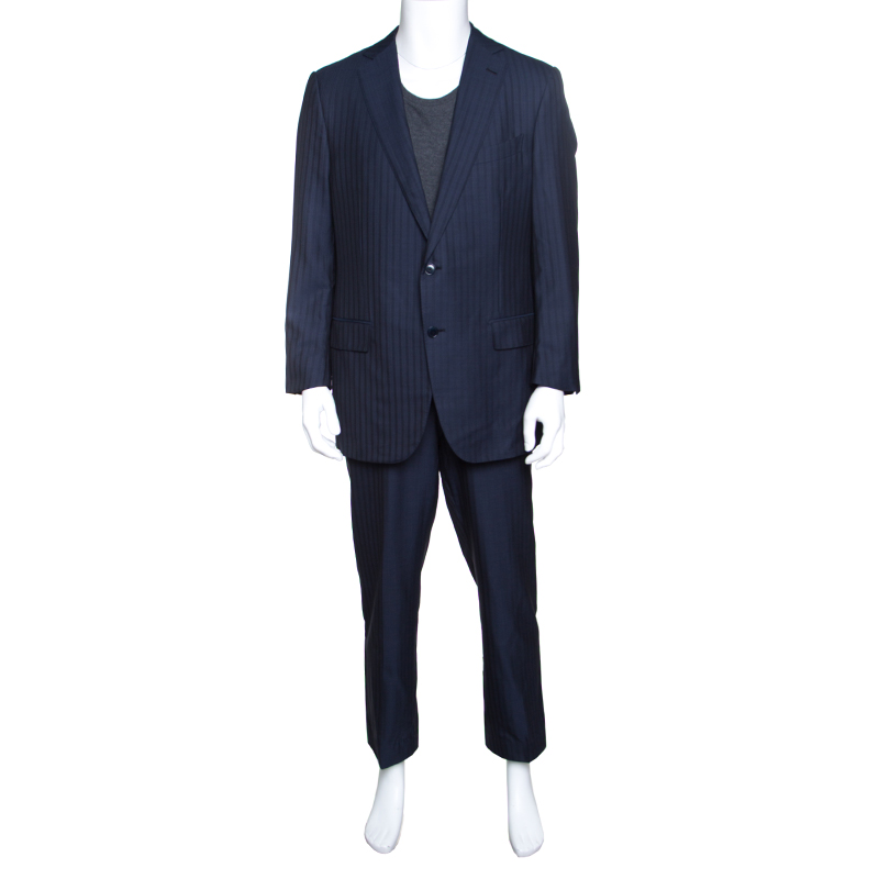 Ermenegildo Zegna Navy Blue  Striped Wool Trofeo 600 Regular Fit Mila Suit XXL