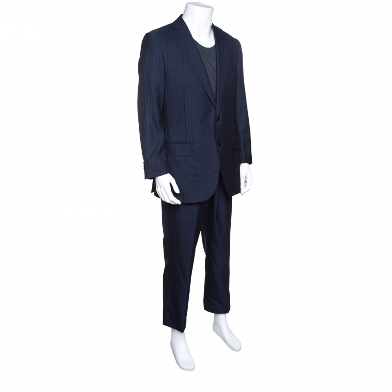 

Ermenegildo Zegna Navy Blue Striped Wool Trofeo 600 Regular Fit Mila Suit