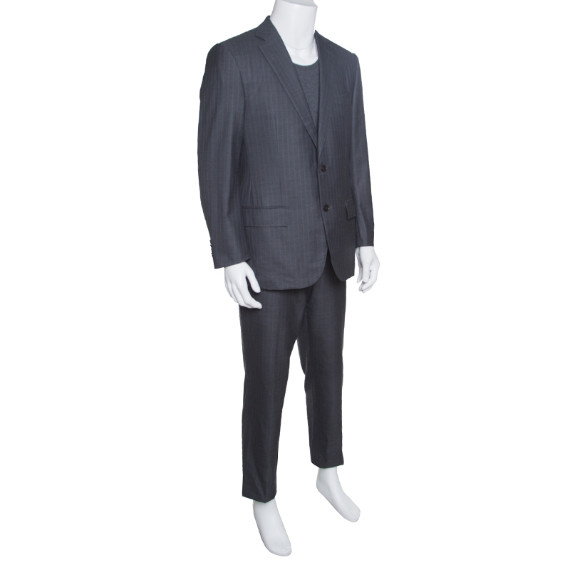 

Ermenegildo Zegna Grey Striped Wool Trofeo 600 Mila Suit