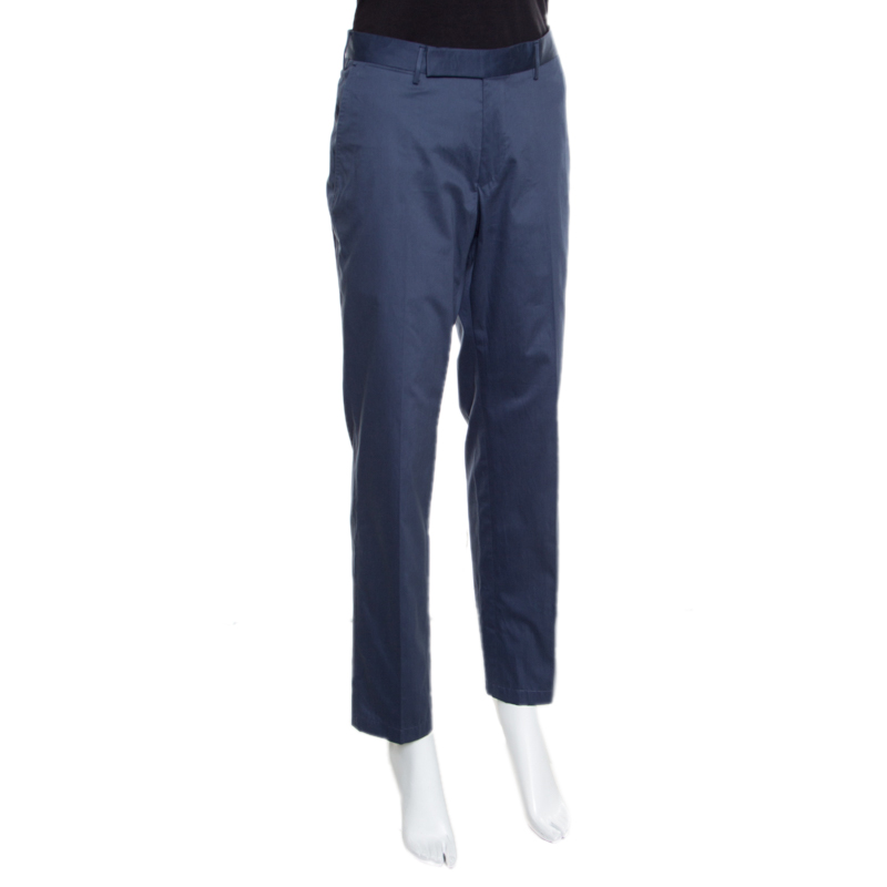 

Ermenegildo Zegna Navy Blue Tailored Cotton Slim Fit Trousers