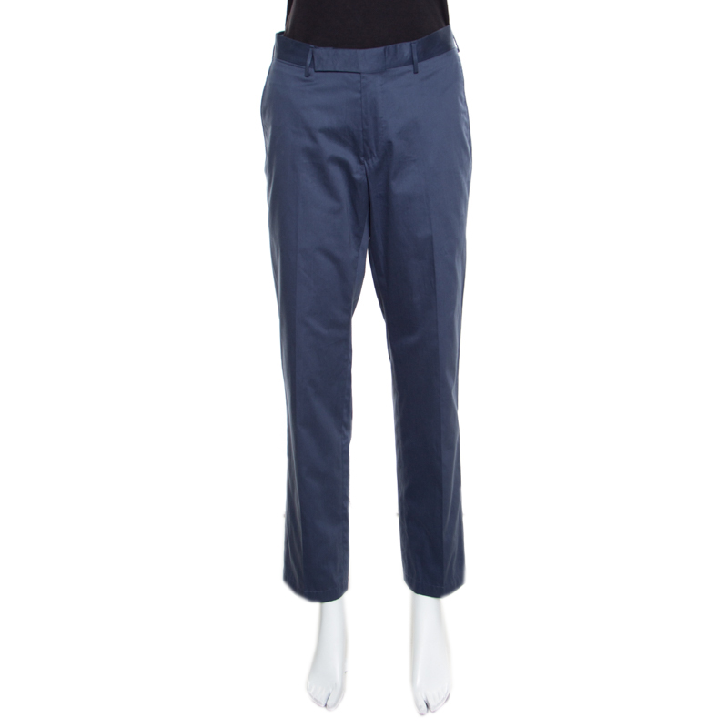 Pre Owned بنطلون إيرمنجليدو زينيا قطن أزرق كحلي مفصل قصة مجسمة M