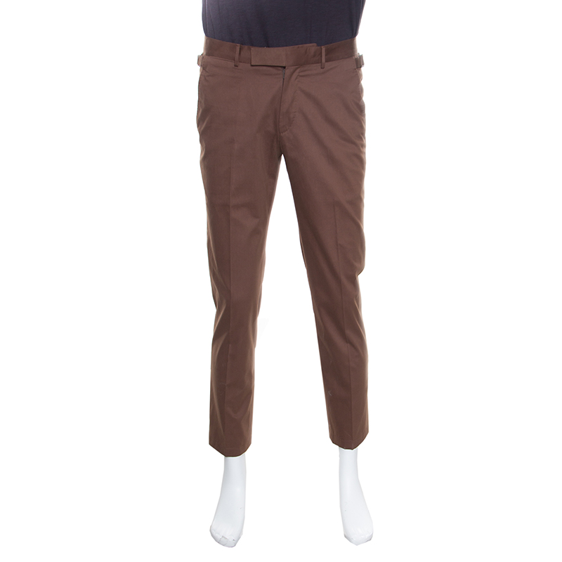 Pre Owned بنطلون إيرمنجليدو زينيا قطن بني مفصل قصة مجسمة M