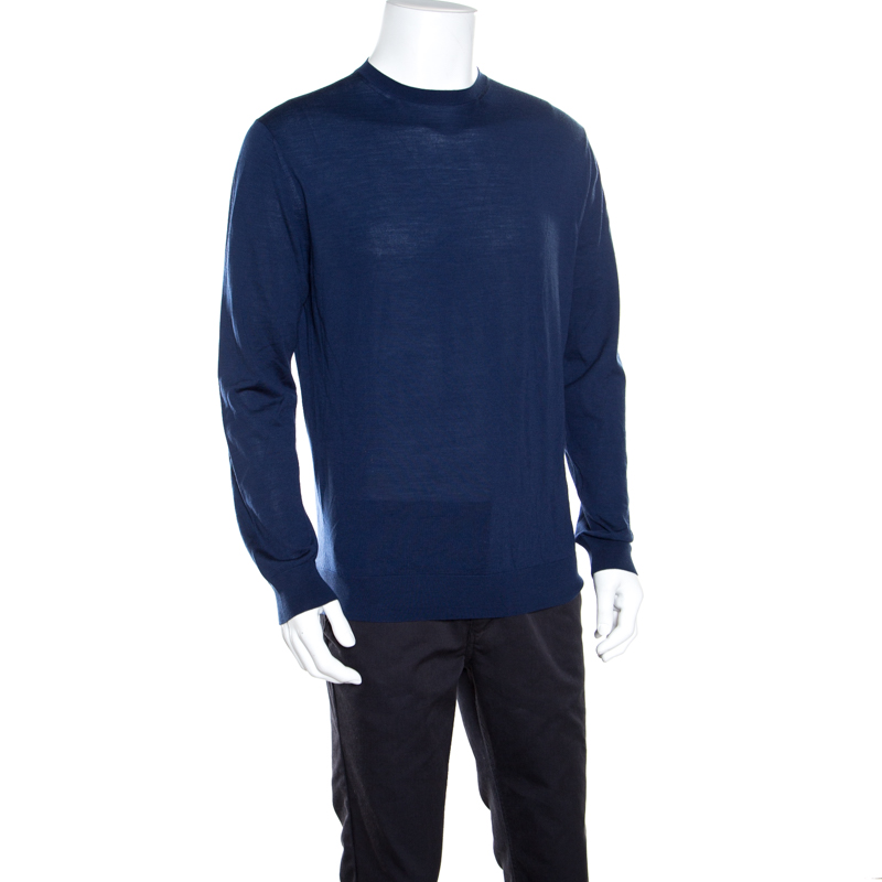 

Ermenegildo Zegna High Performance Navy Blue Ribbed Trim Sweater
