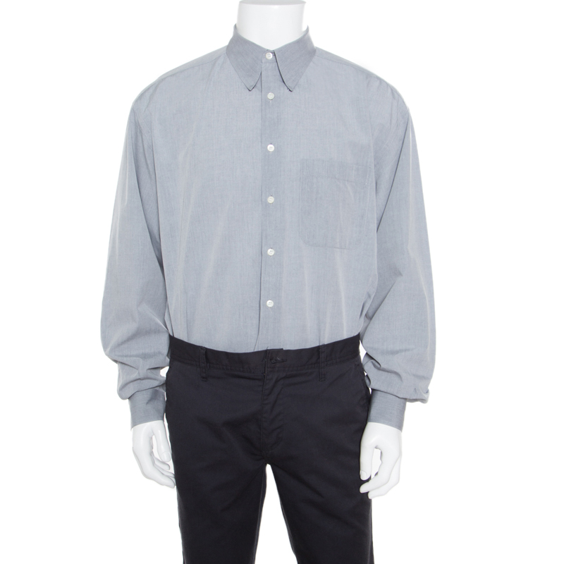 Pre Owned Ermenegildo Zegna Soft Grey Cotton Button Down Long Sleeve Shirt XL